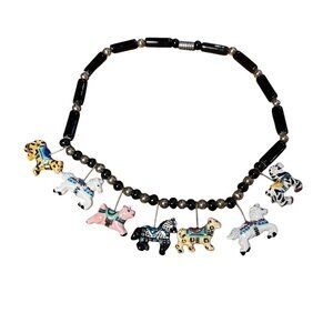 Vintage Ceramic "Flying Colors" Carousal Animals Necklace